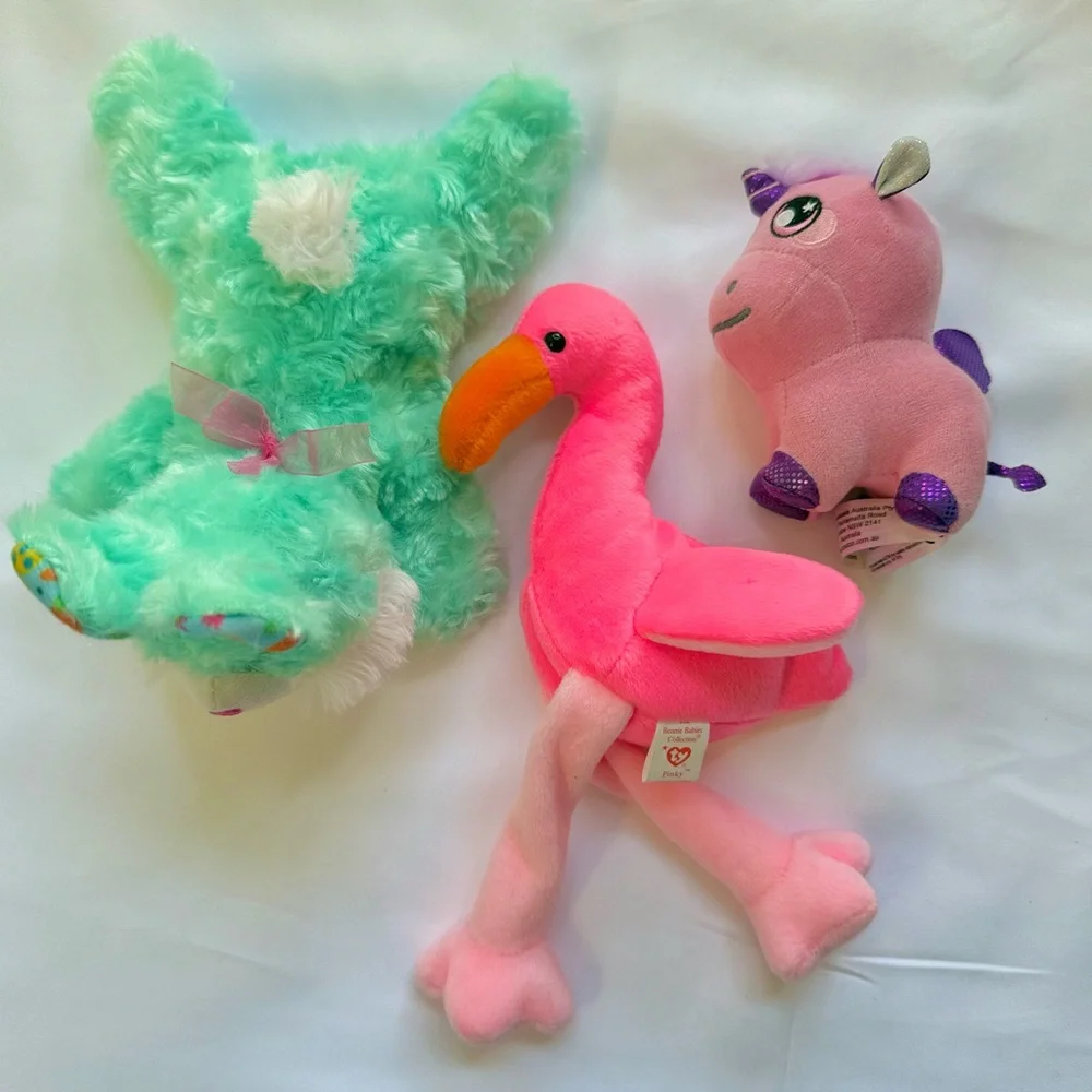 Plush Toys Bundle of 3, Bunny Flamingo Unicorn Soft Toys Set, Nursery Photo Prop
